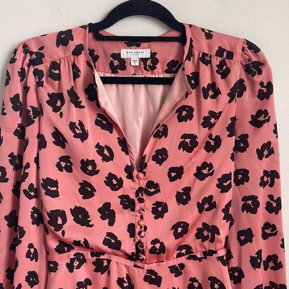 Equipment Femme Danette silk button up long sleeve fit & flare satin dress sz 0 - Picture 2 of 8